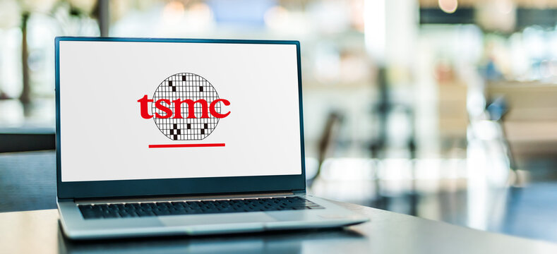 Laptop computer displaying logo of TSMC