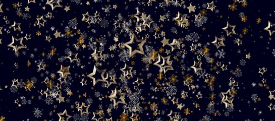 Abstract design with golden stars and snowflakes on a dark blue backdrop. Perfect for holiday greetings, Christ © vegefox.com