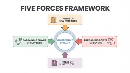  five forces framework business strategy analysis competitive rivalry market position evaluation threat assessment suppliers buyers new entrants substitutes for strategic planning