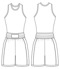 Men Sports Tank Top and Athletic Shorts Technical Flat Vector Mockup Front and Back View