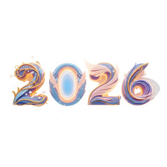 2026 numbers with abstract swirls and waves design elements, celebrating a new year's beginning
