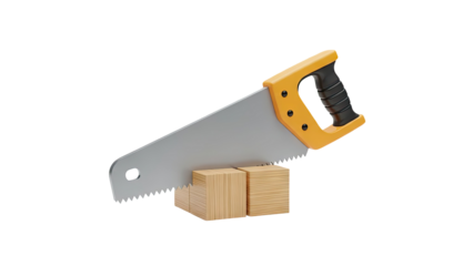 3D Render of a Handsaw Cutting Wooden Blocks