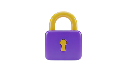 3D Render of a Purple and Yellow Padlock Icon with Keyhole