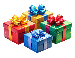 Obraz premium Beautifully Wrapped Gift Boxes with Decorative Bows PNG