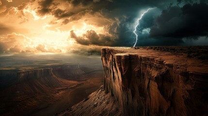 Figure on cliff with dramatic lighting