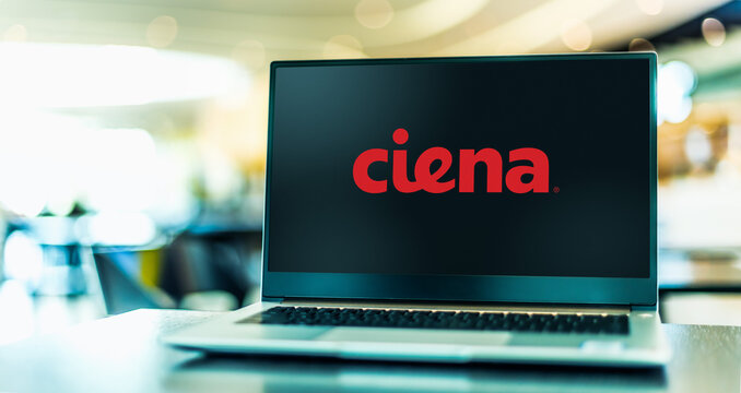Laptop computer displaying logo of Ciena Corporation