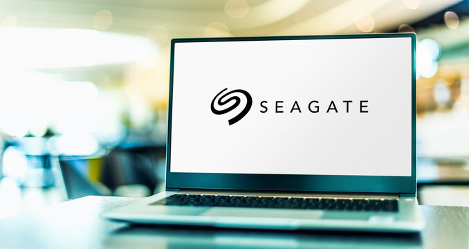 Laptop computer displaying logo of Seagate Technology