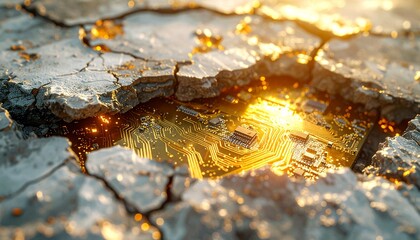 Macro Photography of Electronic Circuits Embedded in Crushed Concrete