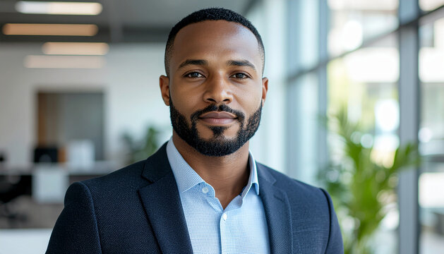 Confident business leader standing in modern office, professional attire, neutral expression, minimal background, soft natural lighting, corporate portrait style, realistic photography, high detail