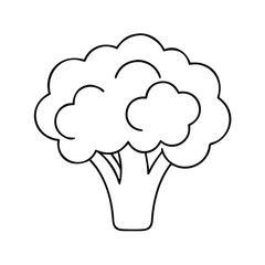 Simple black and white outline drawing of a fresh broccoli vegetable icon perfect for healthy eating guides