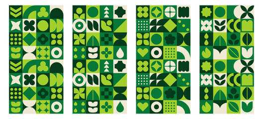 Green agriculture mosaic story with abstract plant pattern for eco design banner.