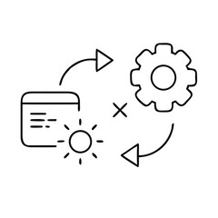 Simple line art icon illustrating a cyclical process involving data display settings and mechanical adjustment