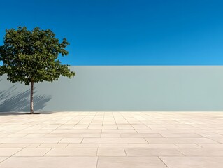 Solitary Tree Standing Alone on Paved Ground.