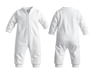 Blank White Baby Zip-Up Sleepsuit Mockup — Front and Back View PNG