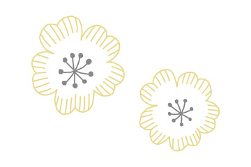 Scandinavian style abstract flower illustration gray and yellow