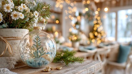 A beautifully decorated winter setting with festive ornaments.