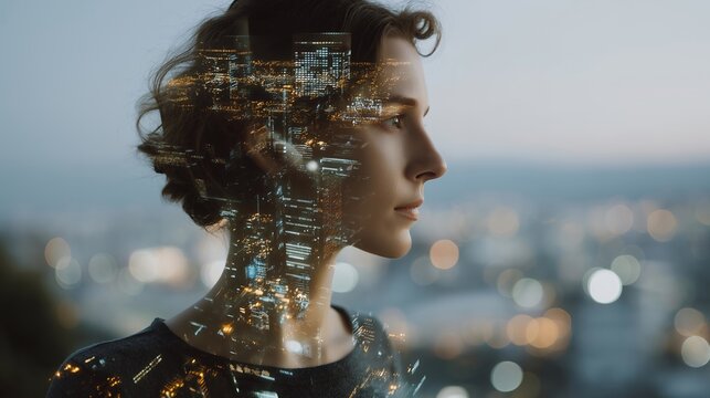 A double exposure of a human silhouette blended with a complex network of servers and glowing data lines, symbolizing cloud computing, cybersecurity, and digital infrastructure. cinematic color - Powered by Adobe