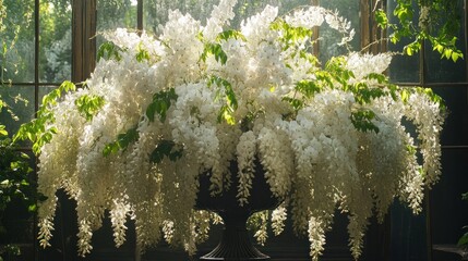 Fluffy white blossoms of a plant