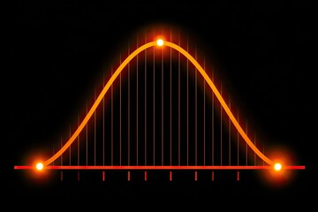 Glowing orange bell curve graph with lit endpoints on black background