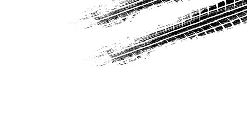 Tire track. Car, bike, motorcycle tyre mark with grunge effect isolated on white background. Wheel footprint on the road. Top view of rubber protector mark