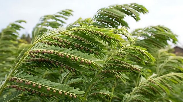 fern fronds sway in the breeze - closeup of lush greenery outdoors