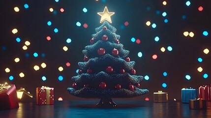 Christmas Tree with Gifts and Lights.