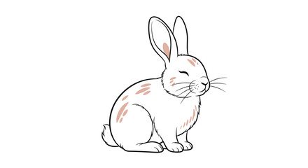 Fototapeta premium Artistic sketch of a white rabbit sitting gracefully with soft pink spots on its fur and a gentle expression on its face for kids design.