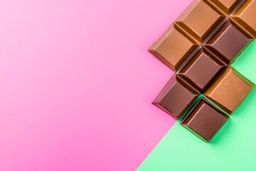 Chocolate Bars on Pink Green Background.