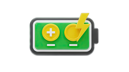 3D Battery Charging with Lightning Bolt Icon