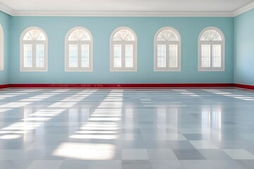 Empty Room with Light Blue Walls and Windows.