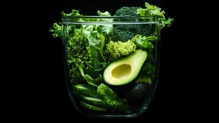 Fresh green salad in glass container