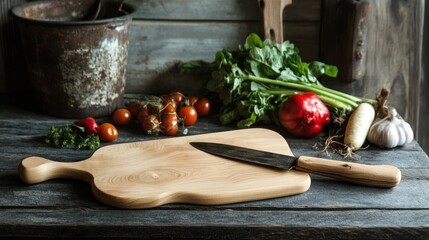 Fresh produce and wooden cutting board