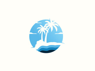 Palm tree and sunset, beach logo design vector template