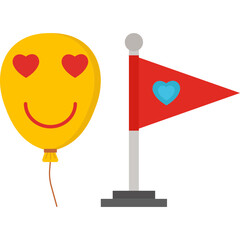 Balloons and Flag Icon Flat Style &ndash; Valentine&rsquo;s Day Celebration, Romantic Party, Love Decoration Symbol