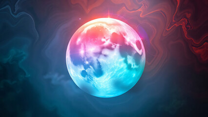 A luminous 3d blue planet earth globe showing the ocean and continents of America floats as an abstract sphere in the dark astronomy night of the deep science universe space