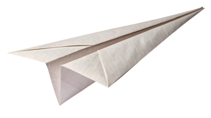 Ultra realistic studio photograph of a single paper airplane made from white paper on plain background