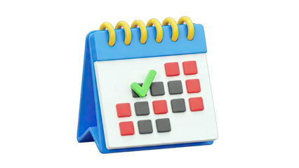 3D Calendar with Check Mark: Planning and Schedule