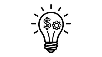 Light bulb with dollar sign and gear icon, symbolizing business idea, innovation, finance