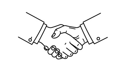 Business handshake, partnership agreement, teamwork, and cooperation line drawing