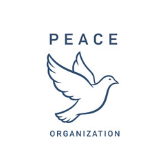 Fototapeta premium Peace organization logo with a flying white dove symbol.