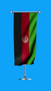 Realistic Standing Vertical  Wavy Flag Banner of AFGHANISTAN on Metallic Pole with Loop Animation