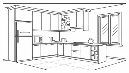 Modern kitchen interior with appliances and cabinets
