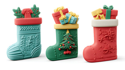 3D Soft Rubber Christmas Stockings &ndash; Plush Texture for E-commerce Holiday Main Images.