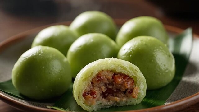 Close Up of Traditional Qingming Festival Green Dumplings
