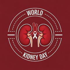 World kidney day illustration featuring a detailed anatomical depiction of human kidneys and a white ribbon
