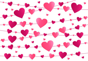 Background for valentines day with garlands of hearts and hearts