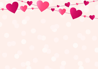 Background for valentines day with garland of hearts and abstract circles