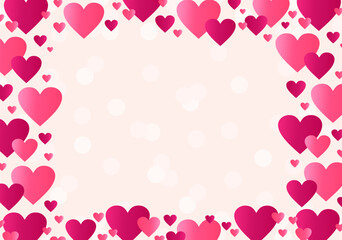 Frame for valentines day with hearts and abstract circles glare