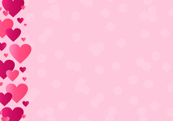 Pink background for valentines day with hearts and abstract circles