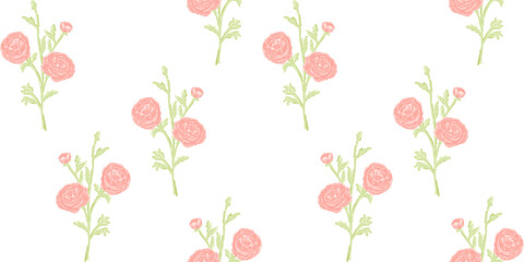 Seamless watercolor pattern with pink ranunculus flowers